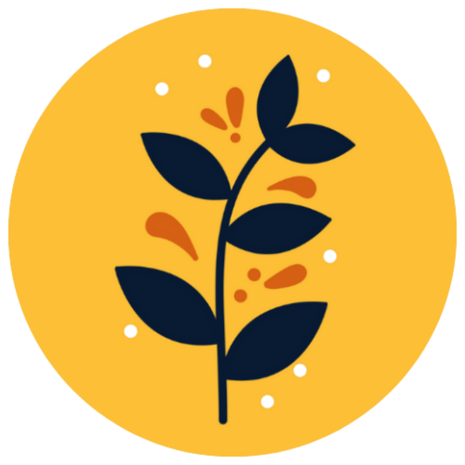 Logo Corpo Contente : redondo com fundo amarelo e uma plantinha azul marinho